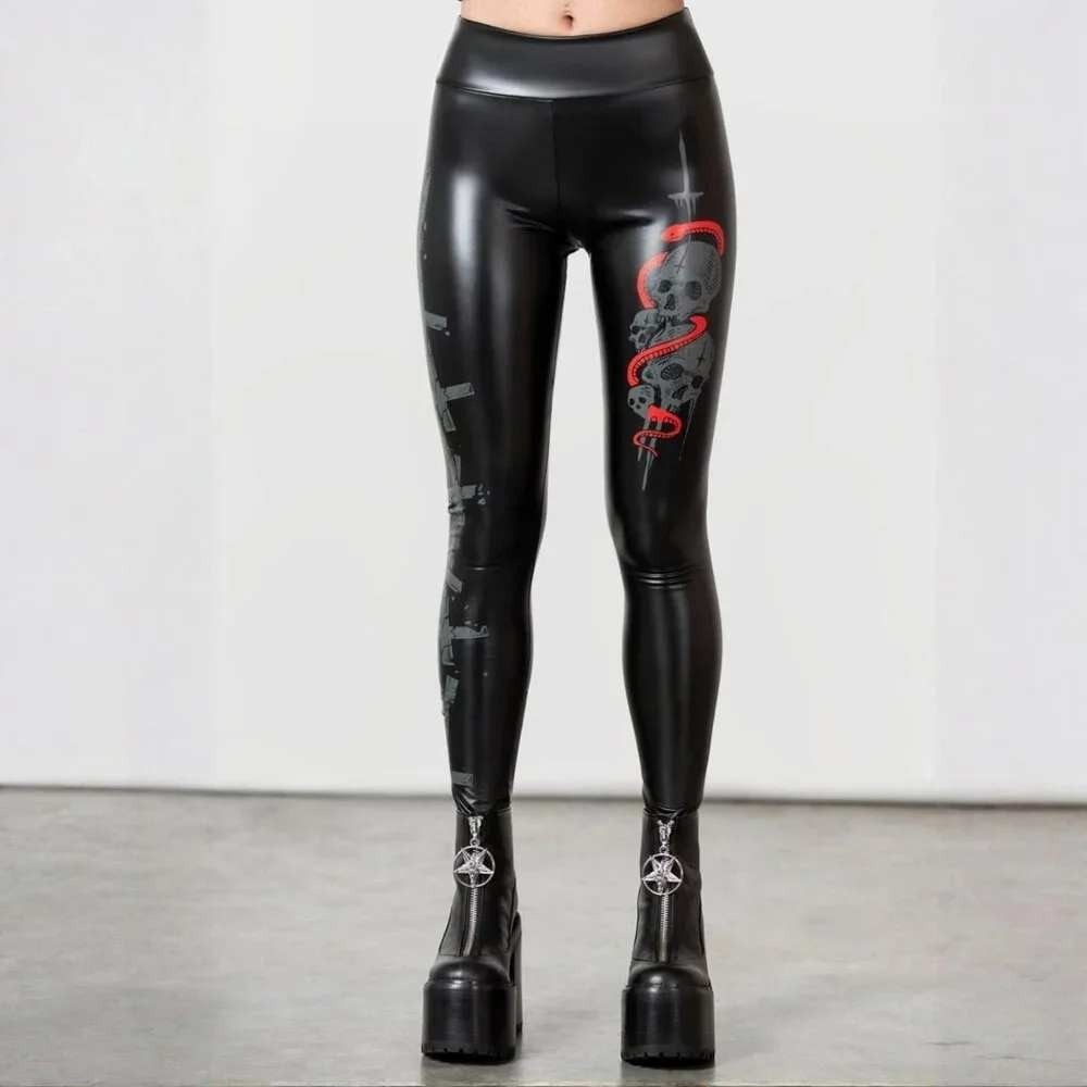 Killstar sinner pu leggings skull design size small